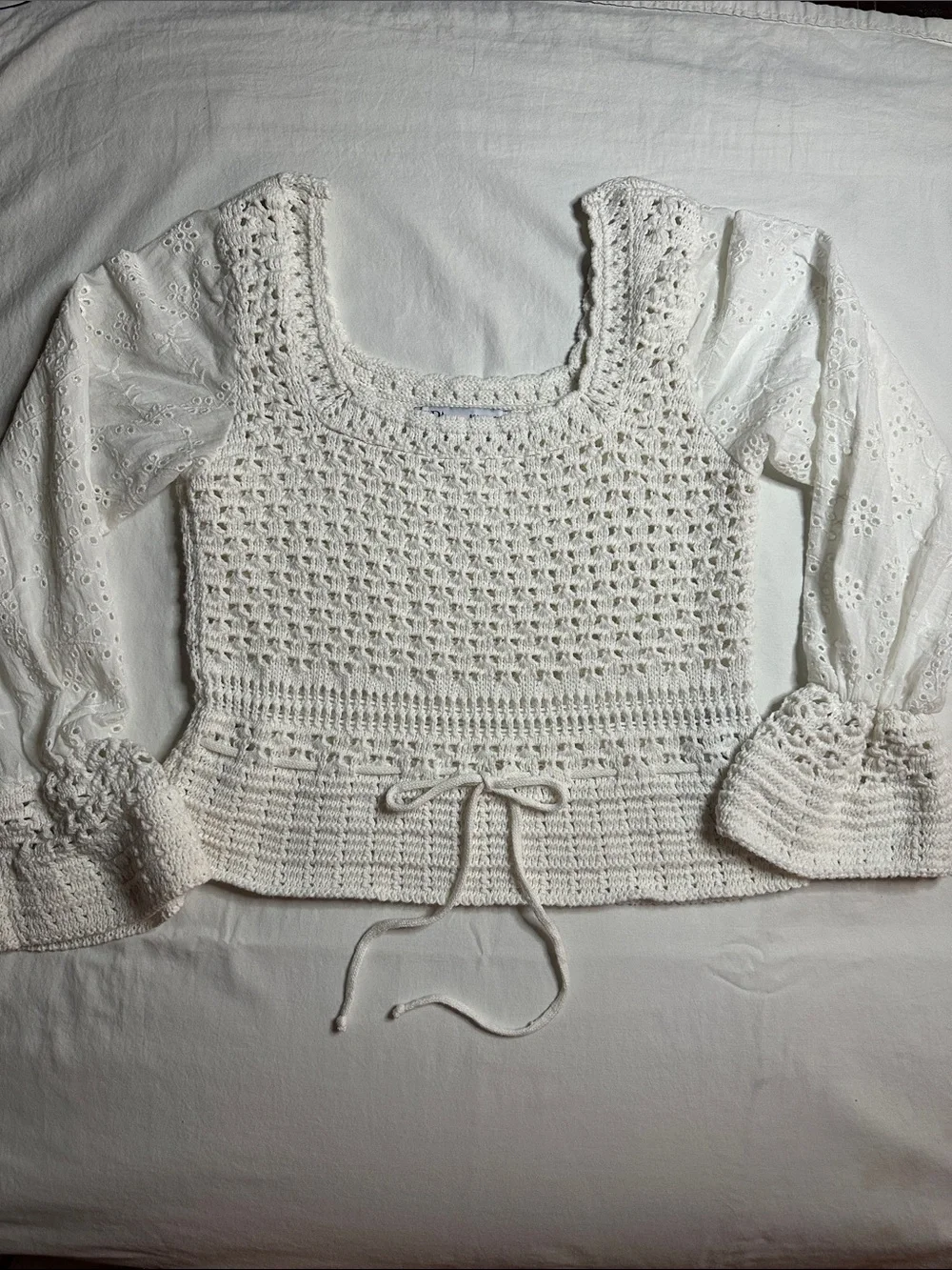Zara Combination Knit Embroidered Long Sleeve Top Size S